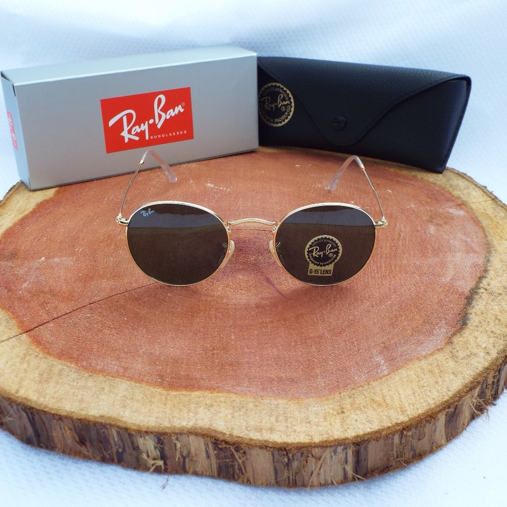 Ray-Ban Gold and Black Round Sunglasses